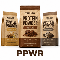 Sac d'emballage personnalisé en PPWR Kraft pour poudre de protéines avec votre logo, pochette à fond plat pour produits protéinés naturels à base de plantes