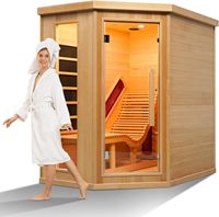 Sauna infrarouge à domicile, sauna sec en bois de pruche avec panneau de commande LED et porte en verre trempé, chaise longue pour une personne