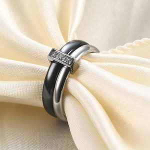 <b>Ceramic</b> <b>Ring</b> 6MM Black White Gold Steel Geometric Zircon Channel Setting Unisex Fashion Jewelry Gift - Product Image 2