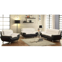 Canapé d'angle modulable Laystone en cuir noir et blanc, design moderne deux places avec pieds en métal, idéal pour appartement, atelier, salon