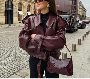 Mùa Thu Của Phụ Nữ Giản Dị Đứng Cổ Áo Da Áo Khoác Áo Khoác Đơn Giản Đa Năng Thiết Kế Cotton Lụa Không Thấm Nước Mùa Đông Rắn Nhuộm - Product Image 1