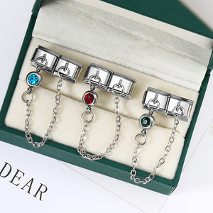 Double-hook Birthstone Modular Bracelet <b>Titanium</b> Steel <b>Chain</b> Unisex Gift Jewelry - Product Image 1