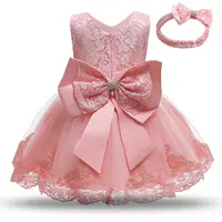 תינוקות בגדי יום הולדת תחרות מסיבת רקמת פורמליות תחרה תינוק שמלת פרח שמלת ילדה עם קשת גדולה ילדי קיץ בגדים