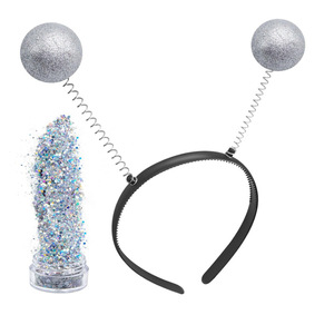 Halloween Alien Headbands Silver <strong>Mars</strong> Antenna Ball Pops and Glitter Alien Headpiece Costume Dress up Accessories - Product Image 3