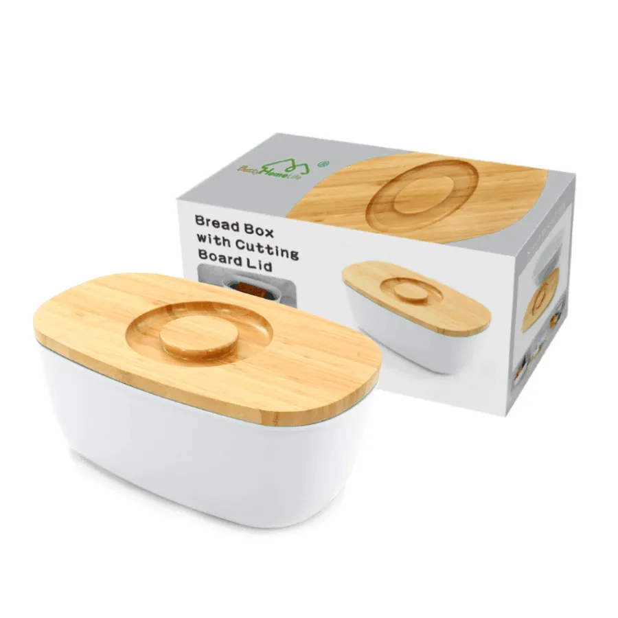 New Arrival Oval Shaped BPA Free Plastic Bread Storage Box With Wooden Bamboo Cutting Board Lid