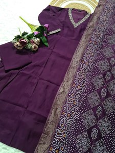 Chanderi Saree con codificación de secuencia bordado trabajo hoja impresión Dupatta fiesta desgaste paquistaní/Kurti inferior moderno secado rápido - Product Image 6