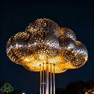 Escultura de Bola de Nube de Acero Inoxidable con Iluminación LED Personalizable SENZHAO, Arte Metálico Moderno para Decoración de Plazas Comerciales, Hoteles y Resorts - Product Image 3