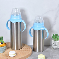 Biberon Léger en Acier Inoxydable de 180 ml (6 oz) avec Poignée en Silicone, Bouteille d'Eau pour Enfants