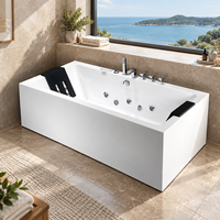 Baignoire rectangulaire en acrylique blanche avec hydromassage, 1000 mm de large, avec appuie-tête contrastant noir pour salles de bain de style spa