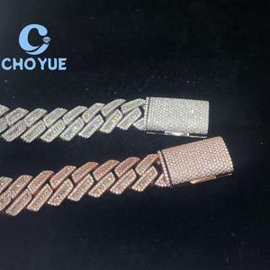 Collar de Hombre con Cadena Cubana de Plata S925 Chapada en Oro Rosa, con Moissanita Baguette, Joyería Hip Hop, Pasa la Prueba del Diamante GRA - Product Image 5