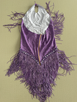 Justaucorps violet à franges de paillettes, dos nu, sans manches, orné de strass, pour danse latine, danse du ventre, spectacle, showgirl, drag, gogo, danse de scène