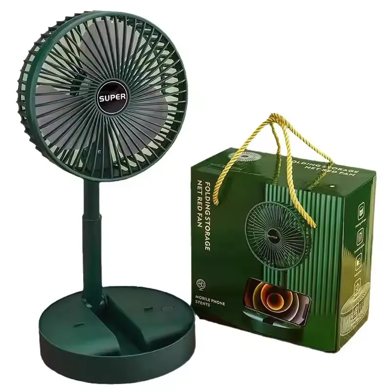 Ventilador portátil plegable 2024, ventilador de pie, ventiladores telescópicos inalámbricos recargables por USB con caja de regalo promocional