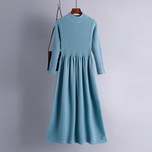 Kustom ukuran gratis musim dingin mewah luar ruangan pakaian rumah sehari-hari Gaun Wanita padat setengah Turtleneck di dalam atau di luar gaun rajutan - Product Image 6