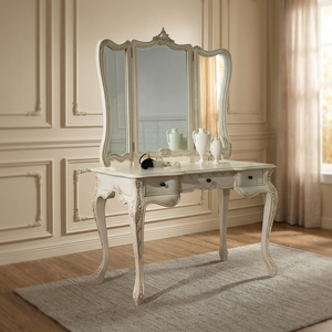 French Louis Style White <b>Dressing</b> <b>Table</b> Makeup <b>Table</b> Vanity <b>with</b> Mirror for Bedroom Set Furniture Wooden Solid Mahogany Antique - Product Image 3