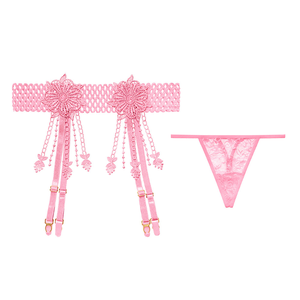 Bague <span class=keywords><strong>pour</strong></span> femme Lolita avec nœud de jambe Lingerie sexy avec jarretière florale en dentelle Boucle de jambe avec nœud de <span class=keywords><strong>jarretelles</strong></span> de mariage avec string - Product Image 4