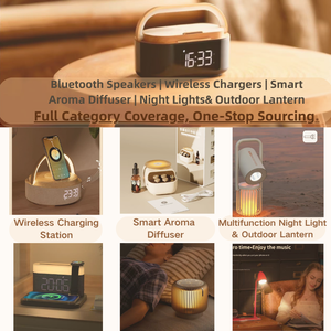 Espejo de maquillaje plegable 6 en 1 con altavoz Cargador inalámbrico Reloj despertador Luz nocturna Soporte para micrófono - Product Image 3