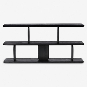 Custom Modern Style Living Room Bookshelf Open Rack Freestanding Black <b>Solid</b> <b>Wood</b> Low <b>Bookcase</b> - Product Image 2