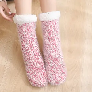 Самые популярные домашние тапочки носки термальные синелловые пряжи рождественские пушистые милые женские носки