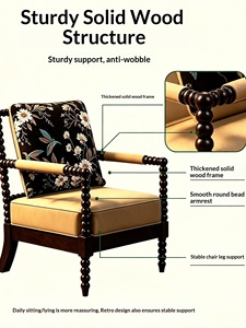 <span class=keywords><strong>Fauteuil</strong></span> individuel vintage de style français, design Mid-century, avec dossier perlé et housse amovible, pour salon et balcon, en bois massif - Product Image 4
