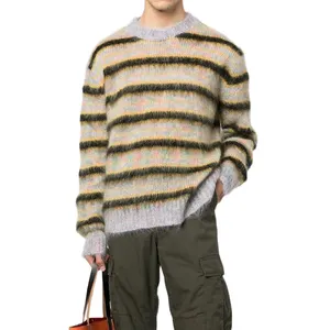 Winter und Herbst benutzer definierte Logo Pullover plus Größe Strick pullover Männer Vintage Rundhals streifen Mohair Pullover