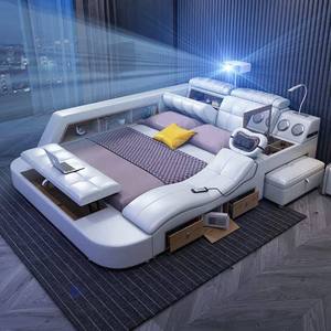 Lit multifonctionnel <span class=keywords><strong>de</strong></span> <span class=keywords><strong>type</strong></span> rangement simple en tan pour chambre à coucher, mobilier <span class=keywords><strong>de</strong></span> maison moderne - Product Image 1