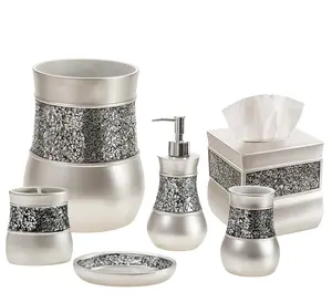 2024 Luxury Silver Mosaic Resin Bathroom Accessories Set Shinny Soap Lotion Dispenser Hot Selling for Hotels and Home