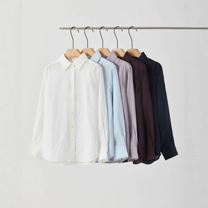 เสื้อเชิ้ตผ้าลินินผสมฝ้ายสีขาวสำหรับผู้หญิง คอปก แขนยาว ติดกระดุม ชายโค้ง ทรงหลวม สวมใส่สบาย เหมาะสำหรับฤดูร้อน - Product Image 1