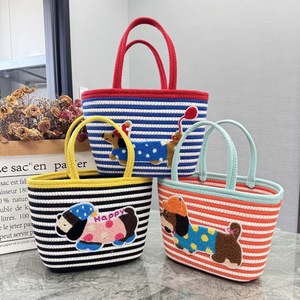Striped Tote Bag Dachshund Design Woven Basket Color Block Cartoon Handbag Everyday Fashion Women's Bag - Product Image 1