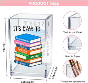 Porte-stylo transparent carré en acrylique, boîte de rangement de papeterie de bureau, décoration de bureau, ornement - Product Image 2