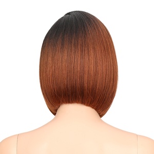 วิกผมตรงแบบโนเบิลสวิส ยากิ  วัสดุสังเคราะห์  แสกข้าง  แบบลูกไม้ด้านหน้า  สีน้ำตาลออมเบร  ทนความร้อน  สำหรับคอสเพลย์  สำหรับผู้หญิงผิวสี  ทรงบ๊อบ - Product Image 4