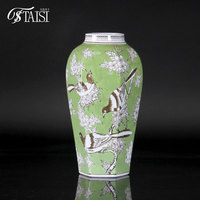 Vase à oiseaux en céramique verte traditionnelle chinoise V300-V307, décoration chinoiserie bleu et blanc, vase de table pour salon, bureau