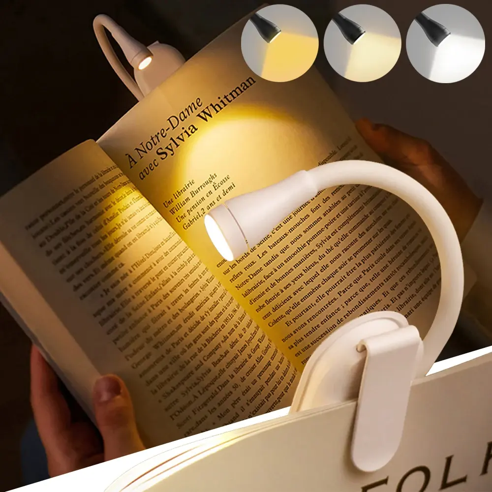 Timjay Rechargeable Book Lamp Bed Book Reading LED Book 3 Colors Stepless Adjustable Brightness Clip-on LED Nightlight