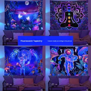 Décor de fête psychédélique personnalisé, fond imprimé réactif aux UV fluorescents, tapisserie murale rétroéclairée pour l'art néon - Product Image 4