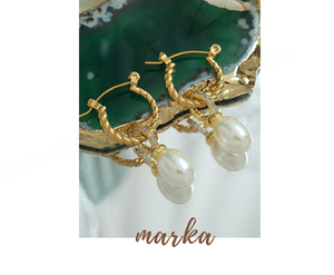 ต่างหูแฟชั่นหรูหรา ดีไซน์เรขาคณิตทันสมัย ชุบทอง 18K สแตนเลสประดับมุก แบบห้อย สำหรับทุกเพศ - Product Image 5