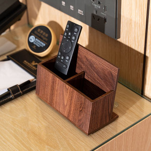 Walnut Wood Remote <b>Control</b> Storage Box With Partitions For Living Room Coffee Table Or Bedside Use - Product Image 1