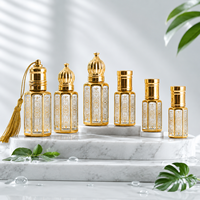 Flacon d'attar en verre octogonal de 6 ml, 10 ml, 12 ml, flacon d'huile essentielle de parfum arabe avec bille roulante dorée et applicateur à bâtonnet