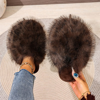 YJ-095 Nouvelles pantoufles d'hiver chaudes à imprimé léopard à poils longs et bout fermé pour femmes, pantoufles thermiques épaisses en coton moelleux pour la maison