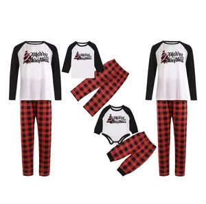 Family Matching Outfit Clothes Christmas Pajamas Parent-child Full Sleeve Red White Red Plaid Family Christmas Pajamas