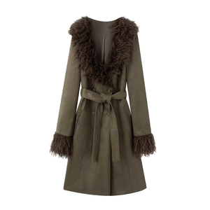 PB&ZA Abrigo Elegante de Franela para Mujer, Estilo Vintage, Cuello en V, Cierre con Cinturón, Manga Larga, Primavera 2026 - Product Image 1