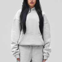 Ensemble de survêtement épais en molleton avec sweat à capuche et pantalon de jogging, poche kangourou, logo personnalisé imprimé en relief, coupe oversize pour femme, vente en gros