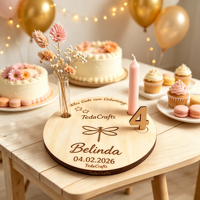Dragonfly CustomWood Cadeau Fête des Mères OEM ODM Plaque Anniversaire 2-4 Ans Nom Âge Numéro Vase Porte-bougie Logo Personnalisé