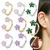Cincin Hidung dan Telinga Bentuk Tapal Kuda dari Baja Anti Karat dengan Zirkonia Bertabur Cakar, Perhiasan Tindik Hidung