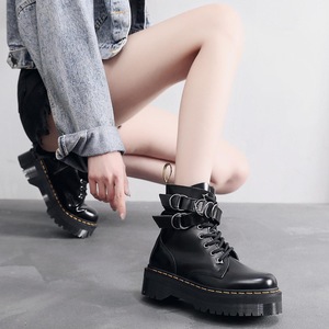 British thick-soled 8-hole locomotive <b>boots</b> with side zippers and round snap fasteners women's short <b>boots</b> work <b>boots</b> - Product Image 2