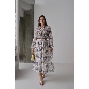Elegante Vestido Cruzado Floral con Cuello de Solapa y Cintura Natural para Uso Diario en Tela Tejida Transpirable Estilo Camisero - Product Image 6