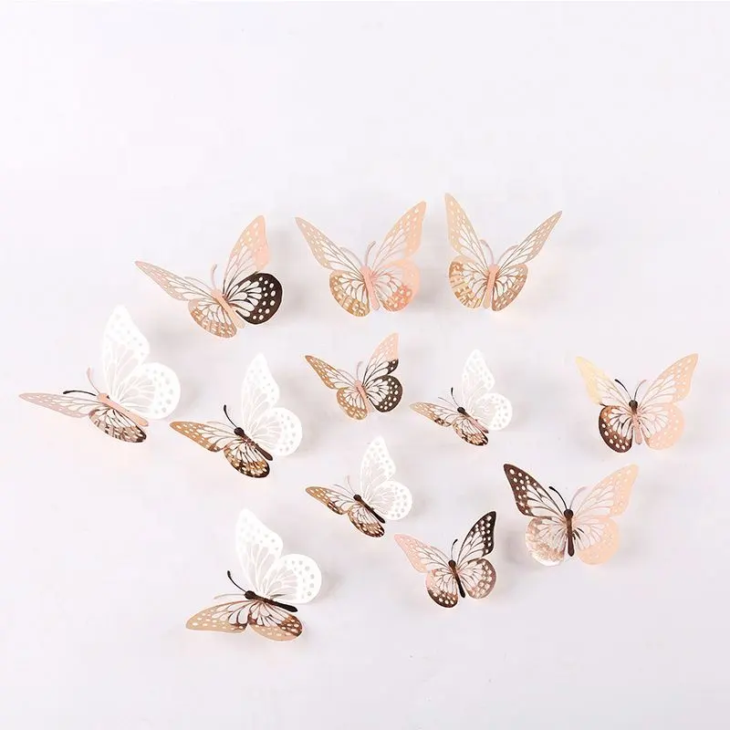 Hollow butterfly 3D hollow imitation metal butterfly wall decoration home living room 3D butterfly decoration