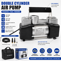 12V Double Cylinder Car Tire Inflator, EVA Handle Air Pump 45L/min with Air Needles & 3M Extension Hose, Oxford Bag