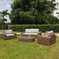 Conjunto de Sofás de Mimbre de Ratán Modernos para Exteriores, con Cojines Ecológicos Resistentes a la Intemperie y de Secado Rápido para Jardín