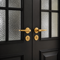 Porte intérieure double en verre cannelé noir cintrée sur mesure pour villa, hôtel, appartement