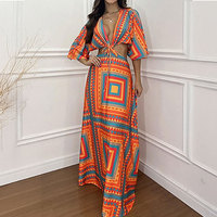 Robe longue personnalisée pour femme, à épaules dénudées, imprimé floral, manches bouffantes, taille ajourée, ourlet à volants étagés, élégante pour les vacances à la plage