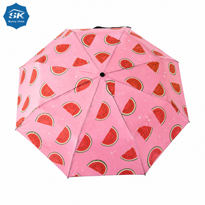 Parapluie pliant automatique compact de voyage, certifié BSCI, imprimé pastèque rose, pour le soleil et la pluie, avec pochette de rangement - Product Image 3